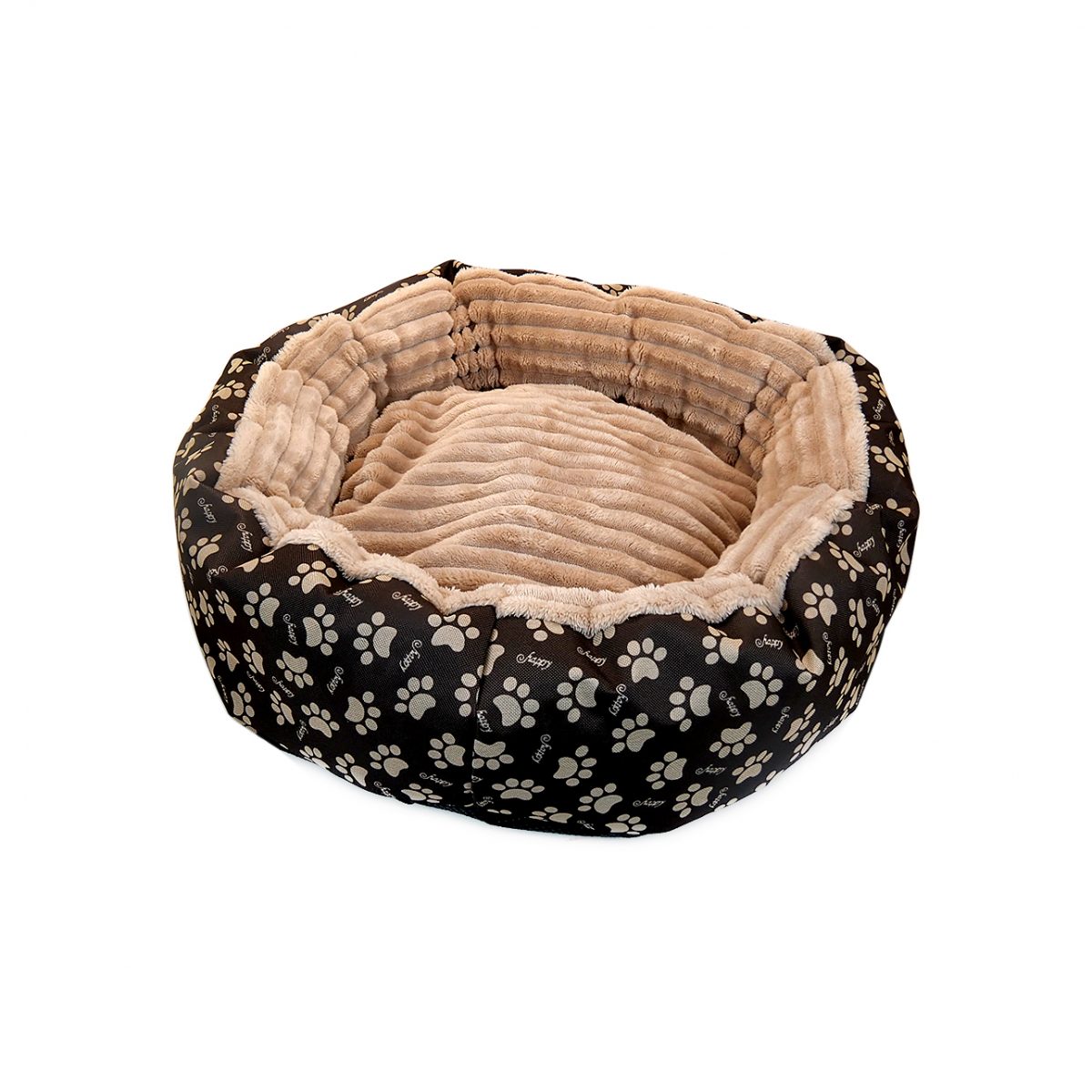 Culcus moale cu perna, pentru caine/pisica, culoare maro-raiat, impermeabil, baza antiderapanta, 50 cm - imagine 1