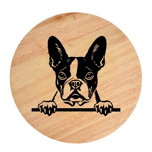 Tablou gravat pe lemn, caine rasa 'BOSTON TERRIER'