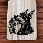 Tablou gravat pe lemn, tocator de lemn caine DOBERMANN - imagine 2