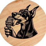 Tablou gravat pe lemn, tocator de lemn caine DOBERMANN - imagine 9