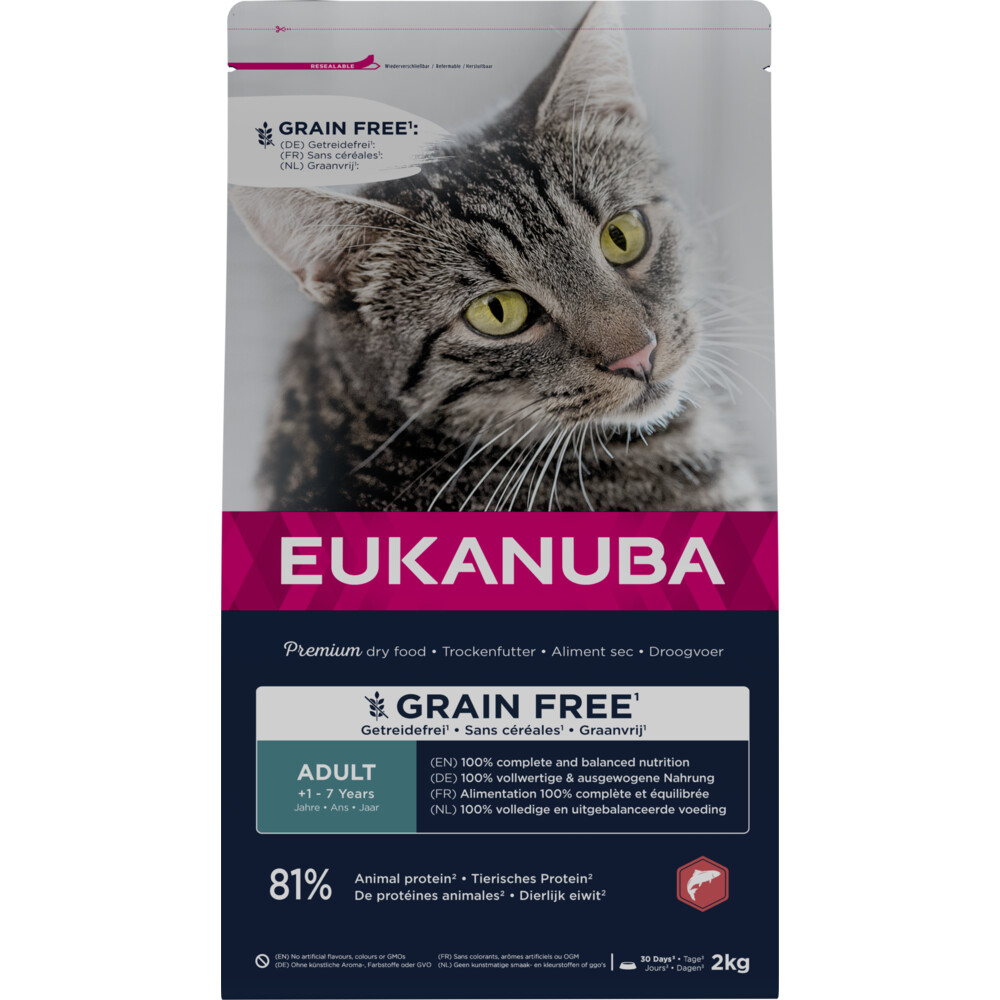 Hrana uscata Pisica EUKANUBA Adult Grain Free cu Somon 2kg Hrana uscata Pisica EUKANUBA  Adult Grain Free cu Somon 2kg - imagine 1