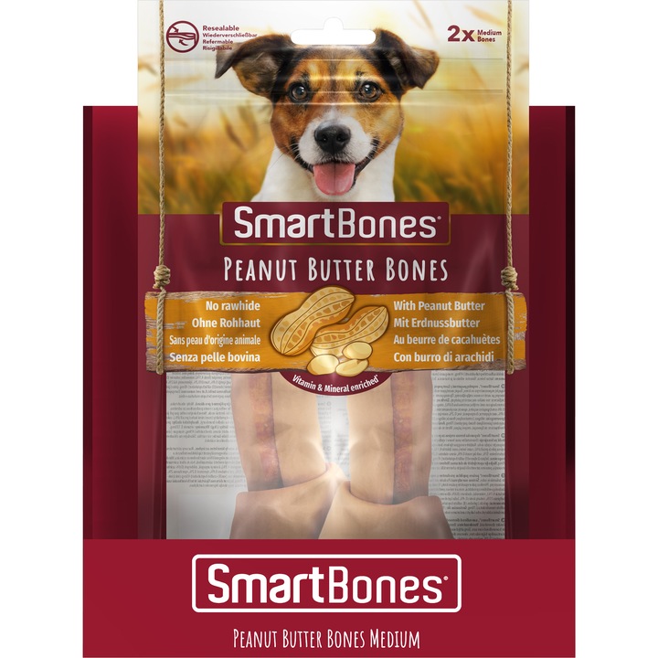 Recompese pentru caini SmartBones, PeanutButter Medium, 2 buc-1 Recompese pentru caini SmartBones, PeanutButter Medium, 2 buc - imagine 1