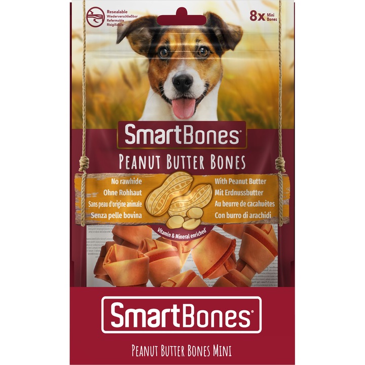 Recompese pentru caini SmartBones, PeanutButter Mini, 8 buc-1 Recompese pentru caini SmartBones, PeanutButter Mini, 8 buc - imagine 1