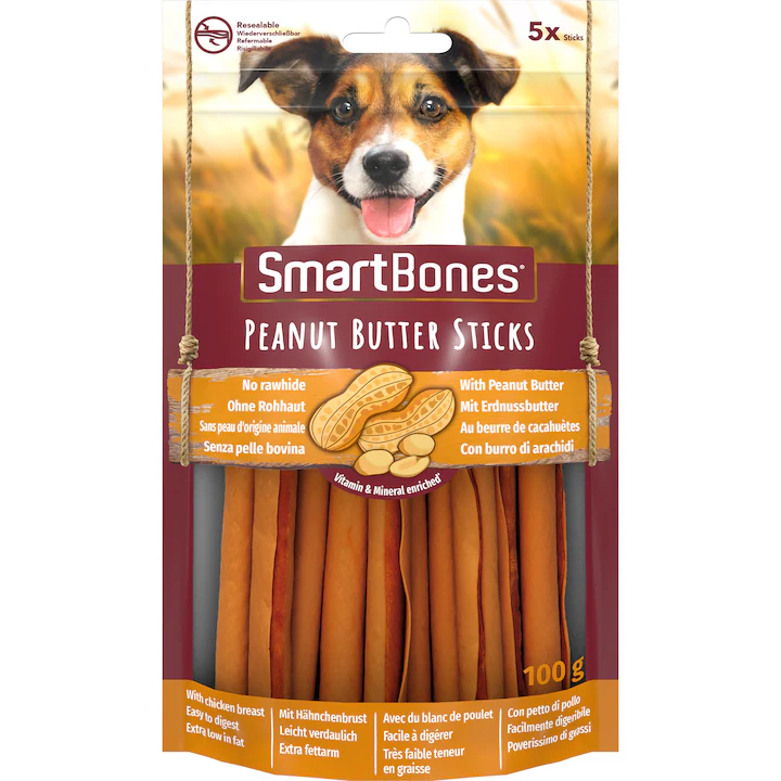 Recompese pentru caini SmartBones, PeanutButter Sticks, 5 buc Recompese pentru caini SmartBones, PeanutButter Sticks, 5 buc - imagine 1